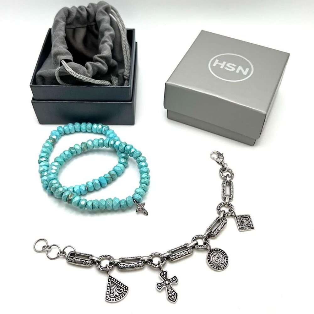 Colleen Lopez & Bali Sterling Silver Beaded and Charm Cross Bracelets [Set]